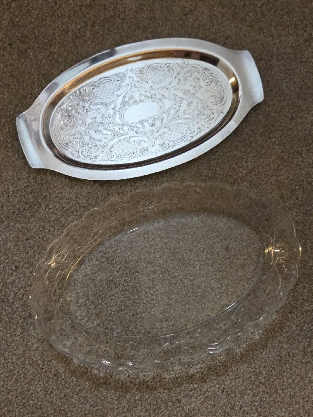 2 Vintage Ornate Glass and Silver Serving Dishes